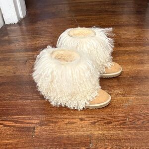 UGG Cream and Tan Furry Boots